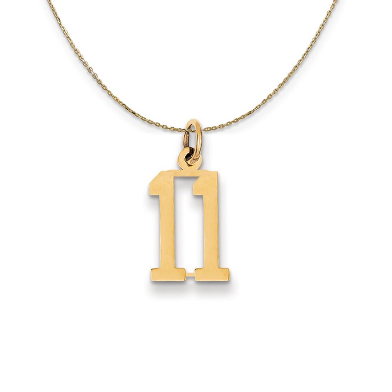 14k Yellow Gold, Alumni Small Elongated Number 11 Necklace - 20 Inch